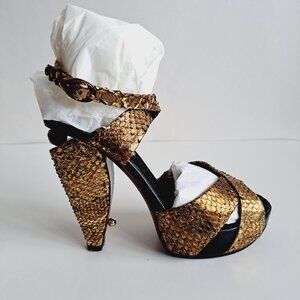 Marc Jacobs Gold Snakeskin Pumps Sandals Shoes Size 37